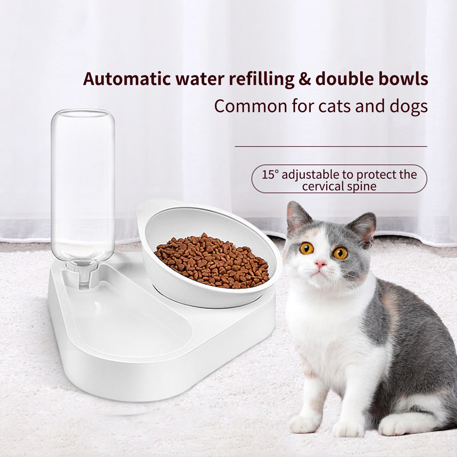 Automatische voerbak voor honden en katten, voerbak met waterdispenser, dubbele drinkbak, verhoogde staande kom, dierenbenodigdheden