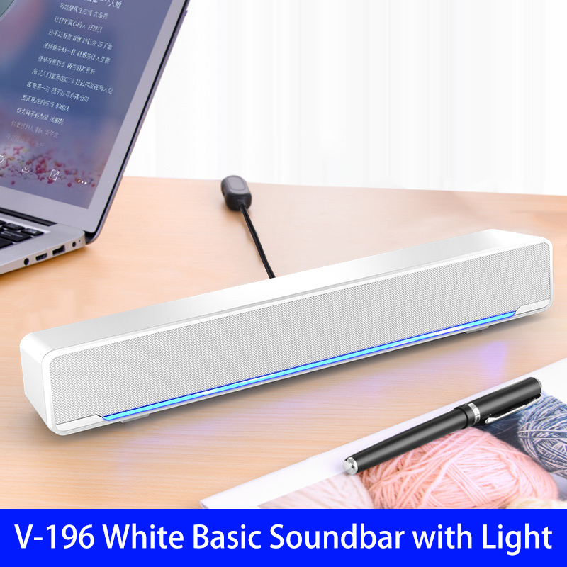 Home Theater Soundbar Desktop Speaker with Bluetooth Microphone USB Jack Dual Loudspeaker Sound Stereo Surround Sound for Home: V-196 White Basic