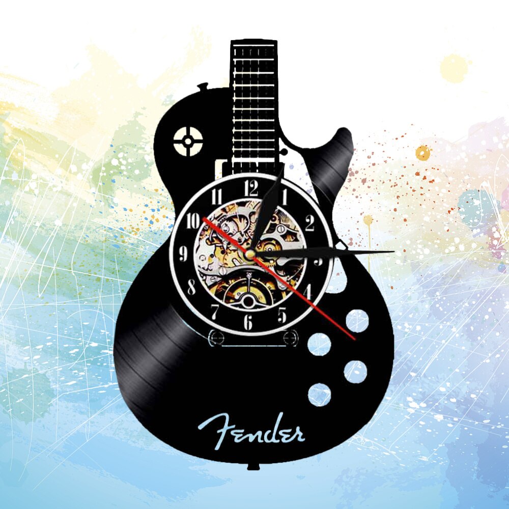 Guitar Shape Wall Clock Vinyl Record Wall Clock Living Room Wall Hanging Clock (without Lamp Shipment without Battery)
