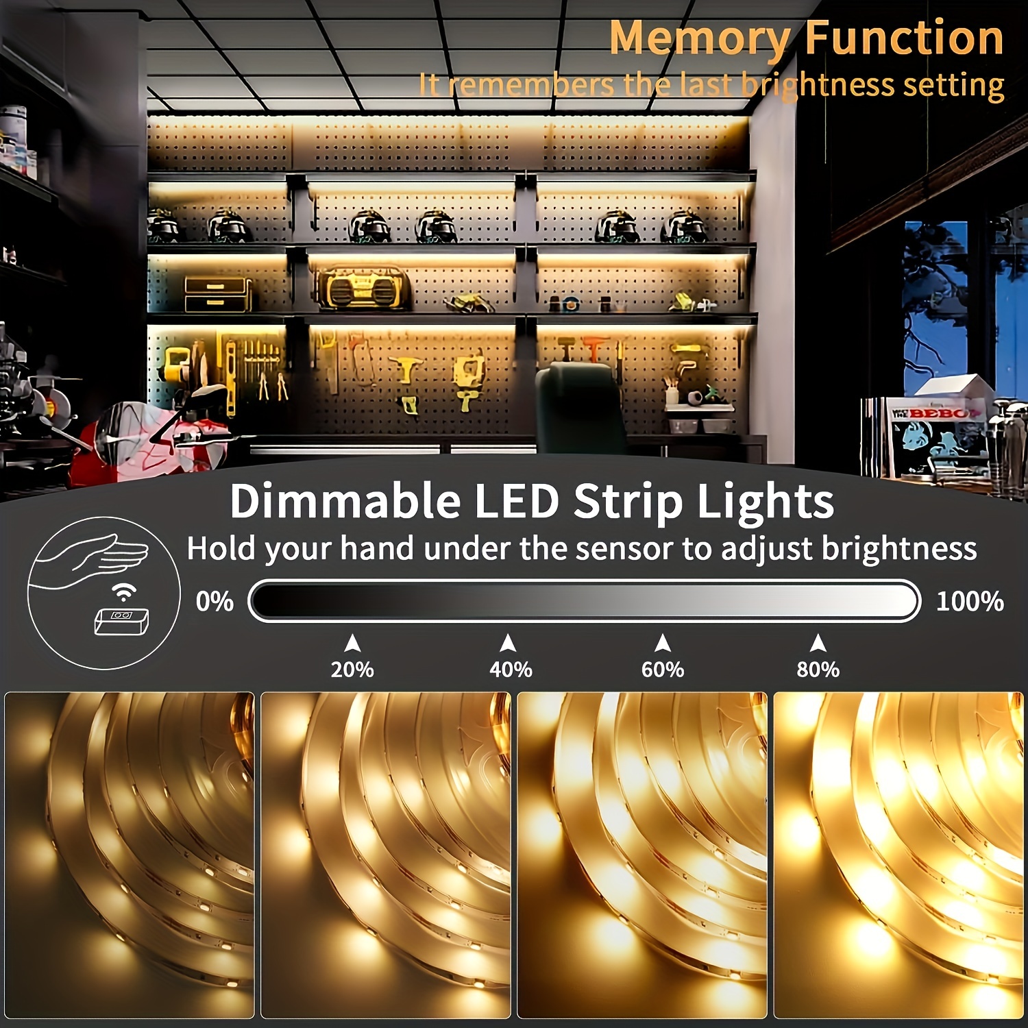 Hand Sweep LED Strip Lights 1M 2M 3M 5M LED Strip with Hand Sweep Motion Sensor Switch for Kitchen Stairs Wardrobe