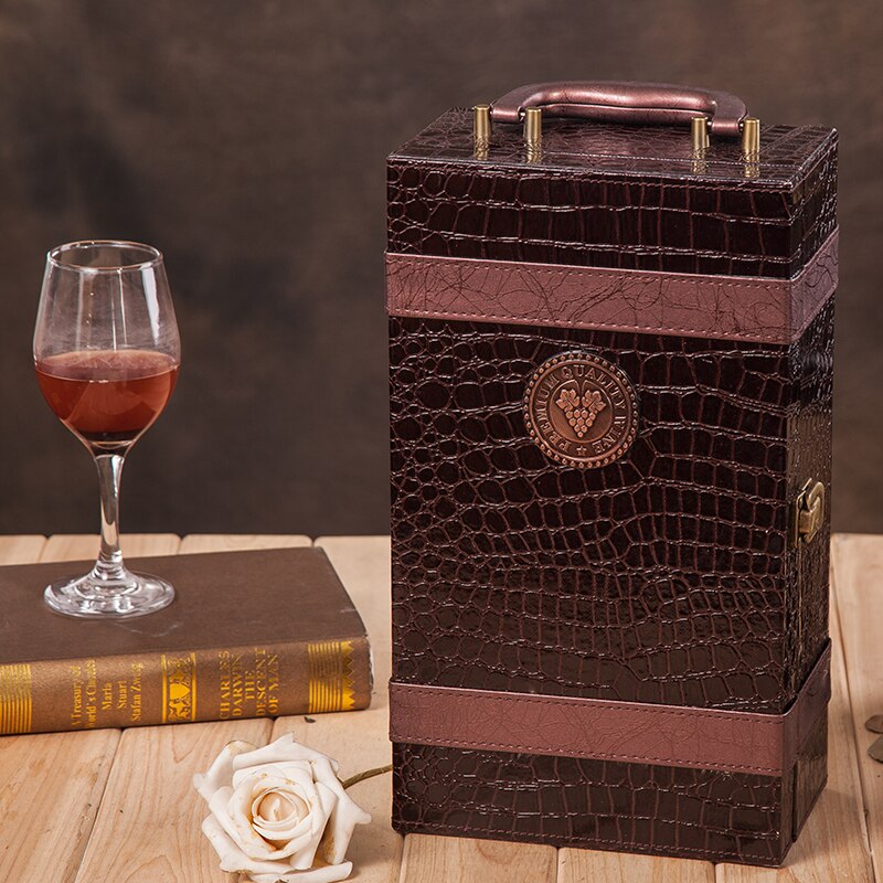 PU Leer hoogwaardige Wijn Dubbele Box 750 ml 2 Flessen Pakket Leer Wijn Geschenkdoos Effen Top- grade Commerciële Verpakking