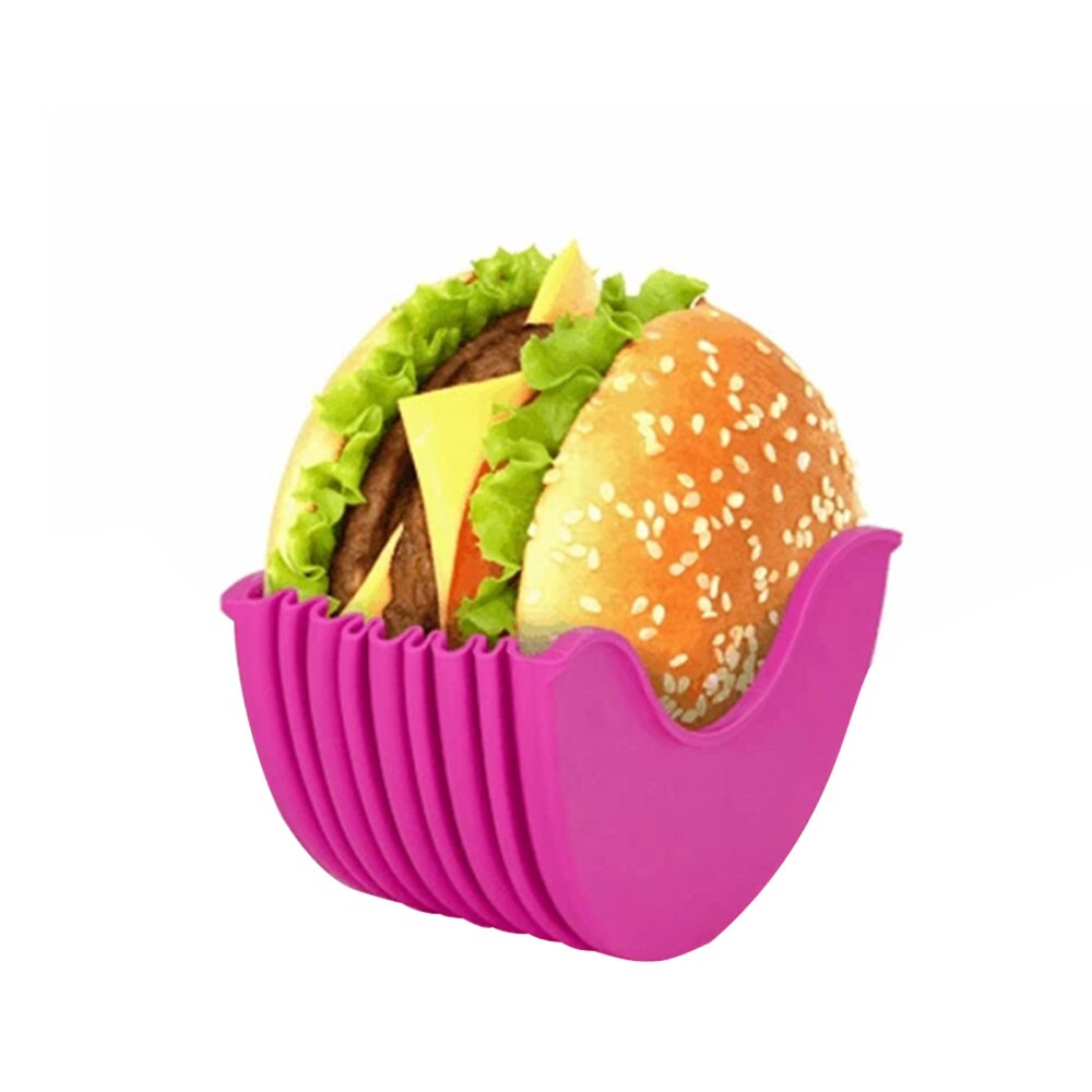 Burgerholdere av silikon gjenbrukbare smørbrød holder boks biffpress biffform hamburger bolle skall kjøkkenverktøy bpa-fri oppvask: Rosa