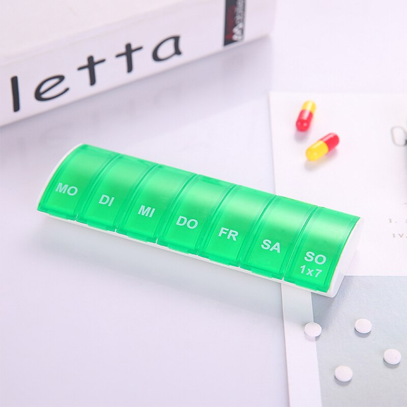 Bærbar 7 dage ugentlig pille arrangør tablet pille opbevaring boks plast medicin boks splittere sundhedspleje værktøj: Gn