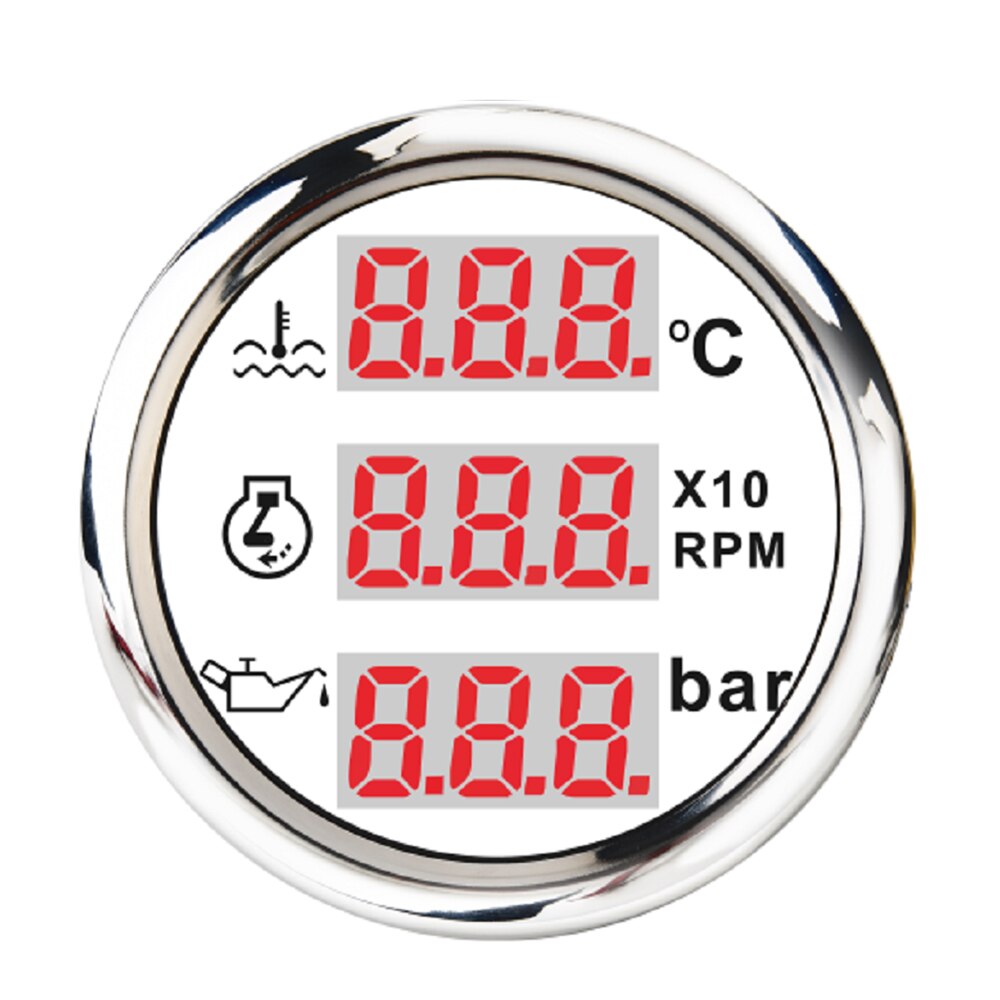 52mm Universal 3 in 1 Multi-Function Digital Gauge Waterproof Automotive Accessory Red/Yellow Backlight Available: WTO WS