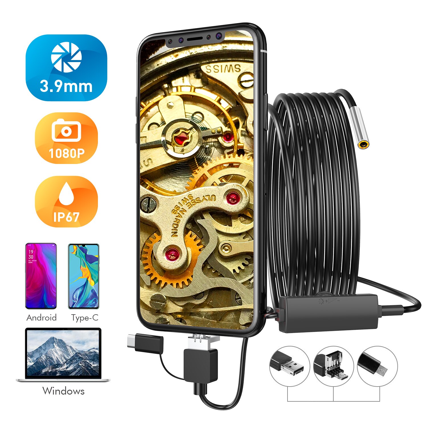 3.9Mm 720P Usb Endoscoop Camera Water-Proof IP66 Cmos Borescope