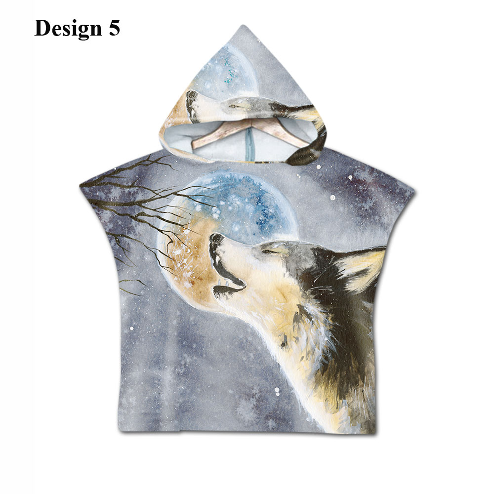 Nyhet cool varg måne enhörning baby barn barn huva handduk pool bad strand poncho handduk cape: Design 5