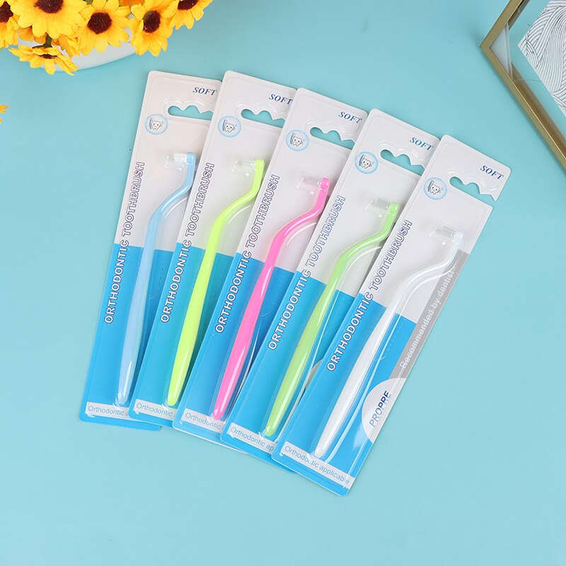 1Pcs Orthodontische Tandenborstel Wees En Platte Kop Zachte Haar Correctie Schone Tanden Kloof Floss Mondhygiëne Tanden Braces