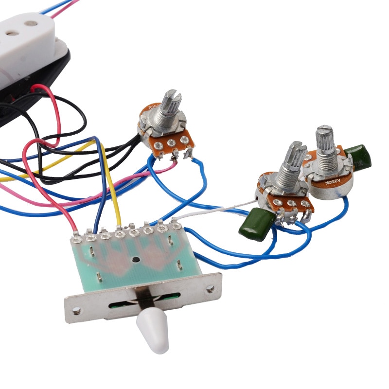 Electric Guitar Pickup Wiring Harness Prewired 5-way Switch 2T1V SSS Pickup for ST Electric Guitar Black-White