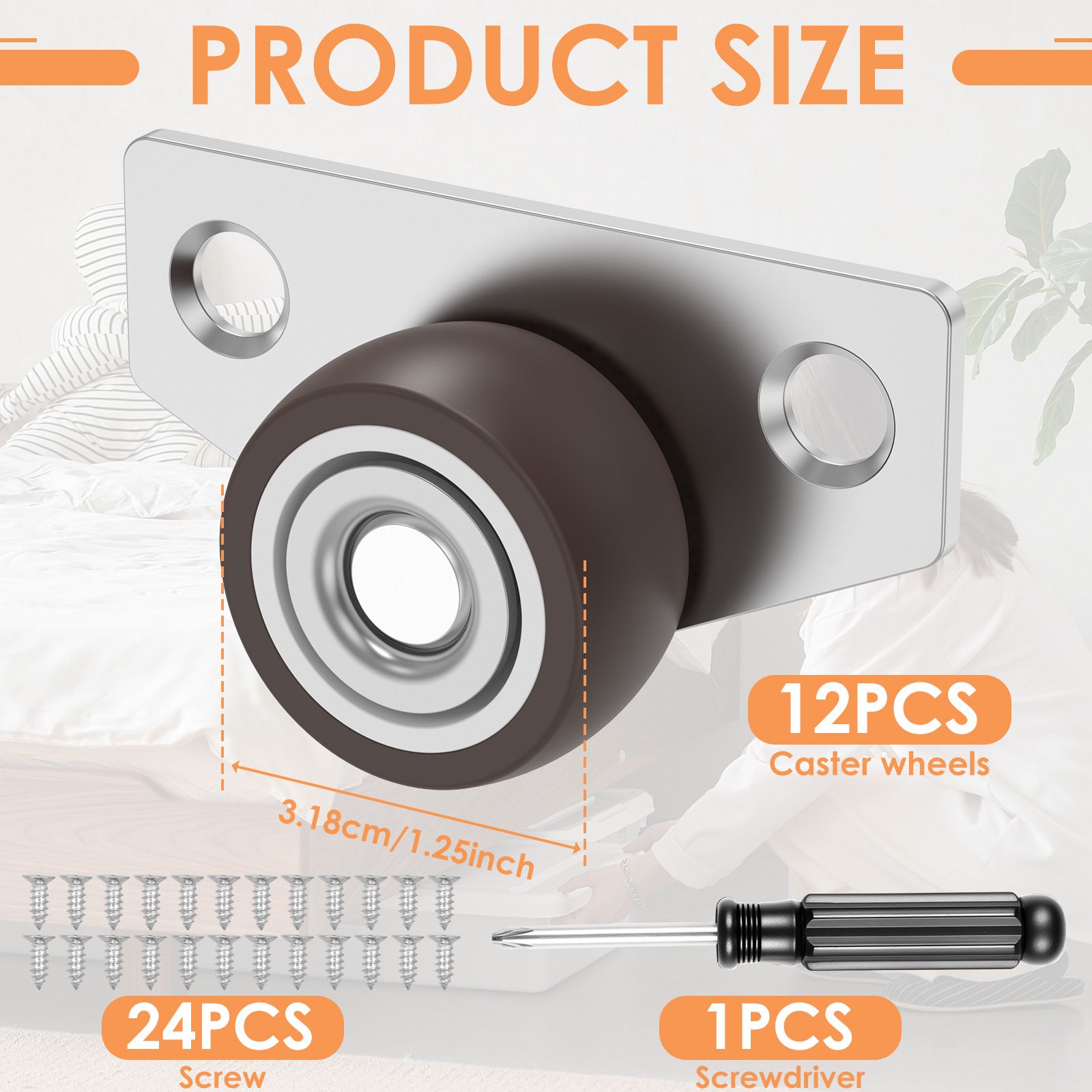 12 pièces roues de meubles roulette en caoutchouc maison protéger sol profil bas roulette serrée sécurisée pour bricolage tiroir de lit 1/1,25 pouces: Argent