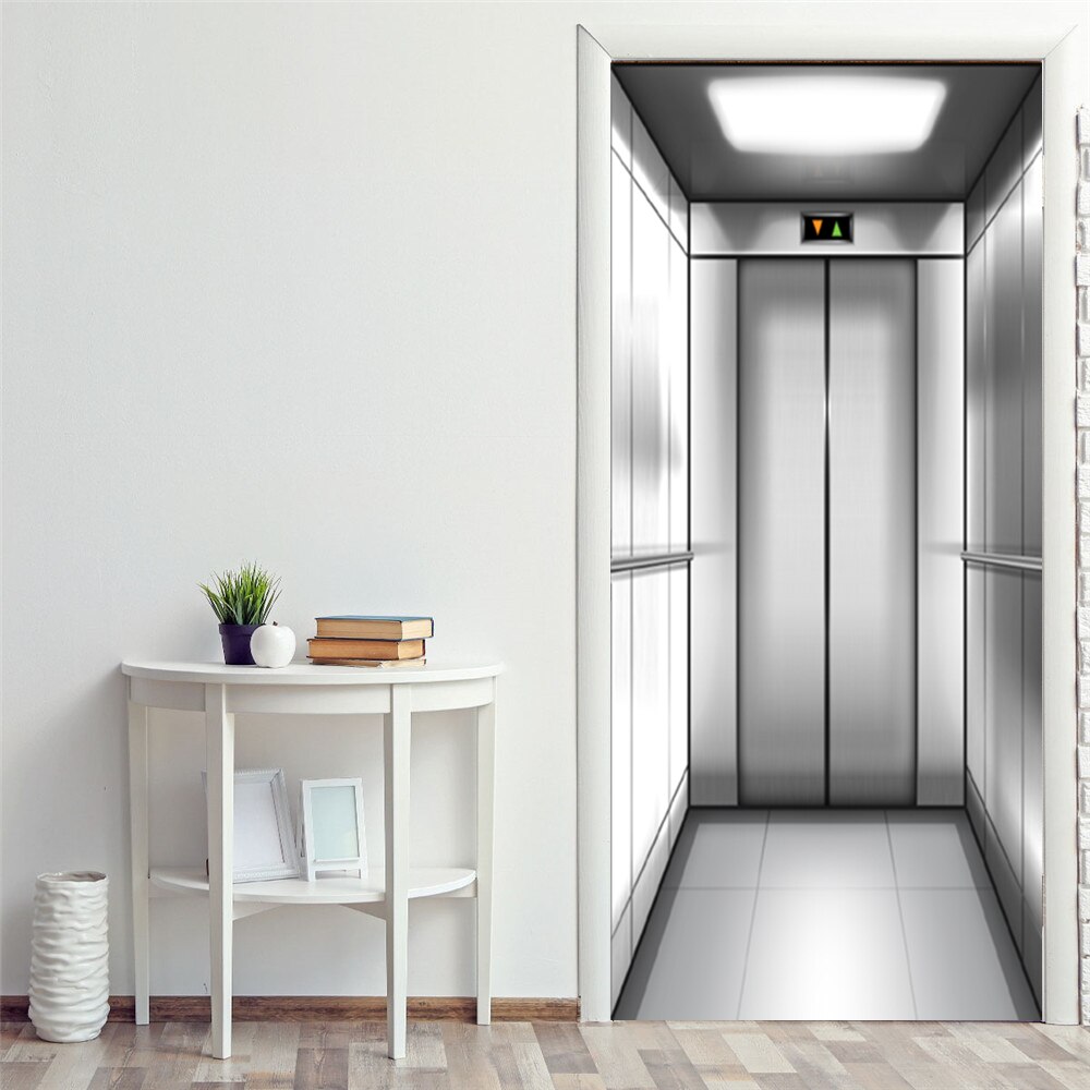 Door Stickers Elevator Door Sticker Gray Space Home Renovation 3D DIY Self Adhesive Waterproof Wallpaper Mural Art Special: Custom PICTURE / 90x200cm