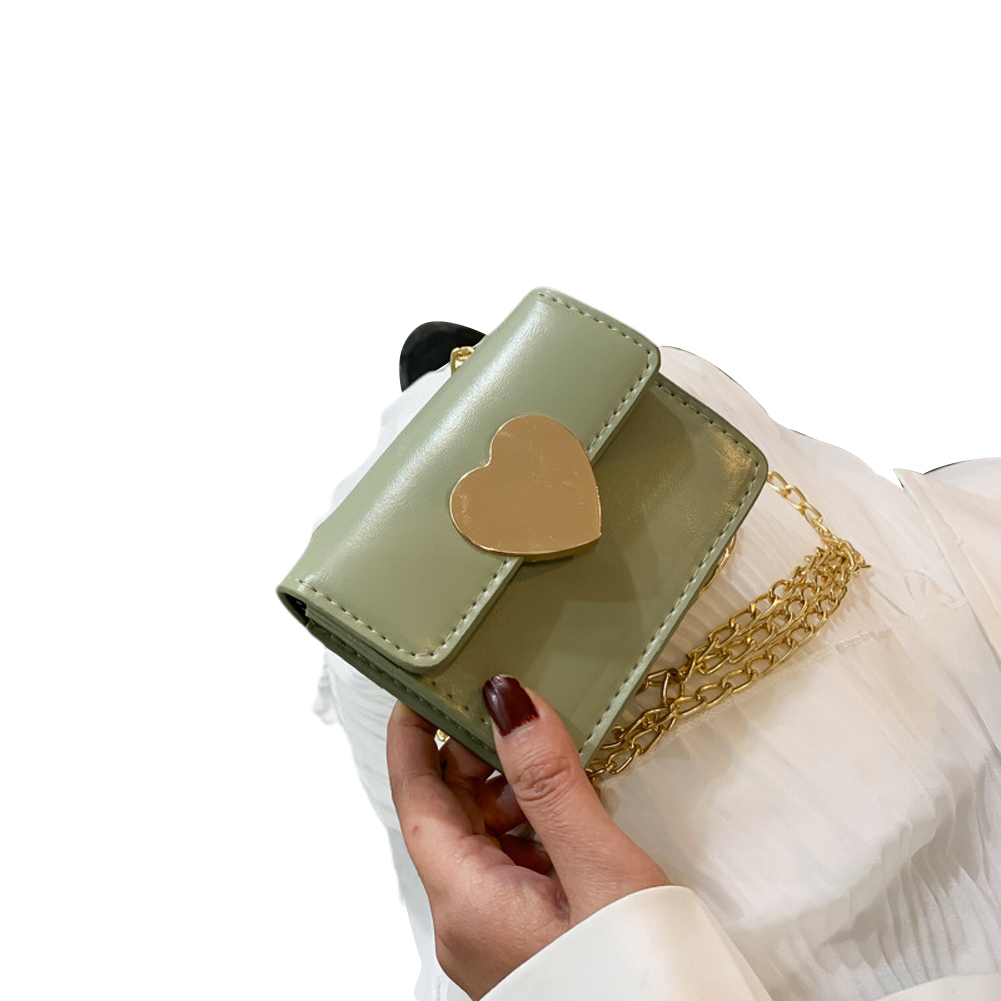 Mini borsa a tracolla semplice e Versatile femminile 2021 nuova borsa a tracolla monospalla alla moda in stile coreano con catena a cuore di pesca: green