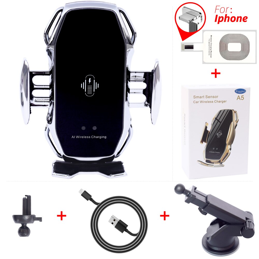 10W Car Wireless Phone Charger Automatic Clamp Charge Tough Glass Panel Holder foriphone 11pro 11 XS forHuawei Mate30pro P30pro: Silverholderiphone