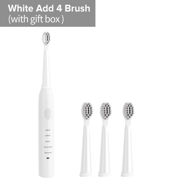 Electric Toothbrush Rechargeable 5 Modes Sonic Toothbrush with 4 Brush Head Waterproof Timer Tooth Brush Whitening For All: White 1 with 3 Heads