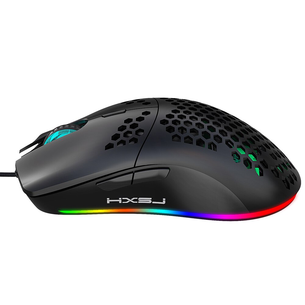 HXSJ J900 USB Wired Gaming Mouse RGB Gaming Mouses with Six Adjustable DPI Ergonomic for Desktop Laptop Honeycomb Hollow: Black