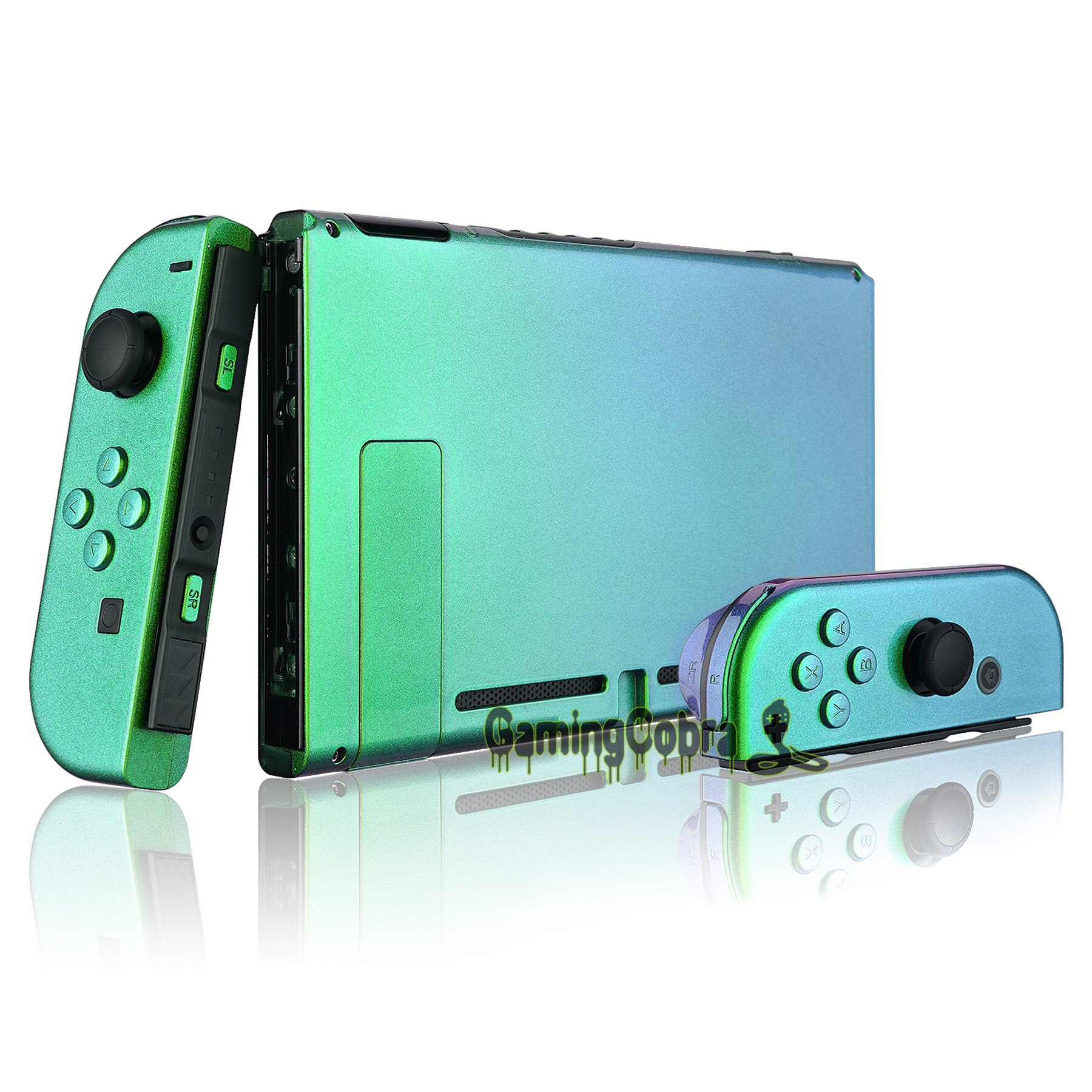 Coque arrière de contrôleur de Console Nintendo Switch, vert/violet/brillant, avec kit complet de boutons