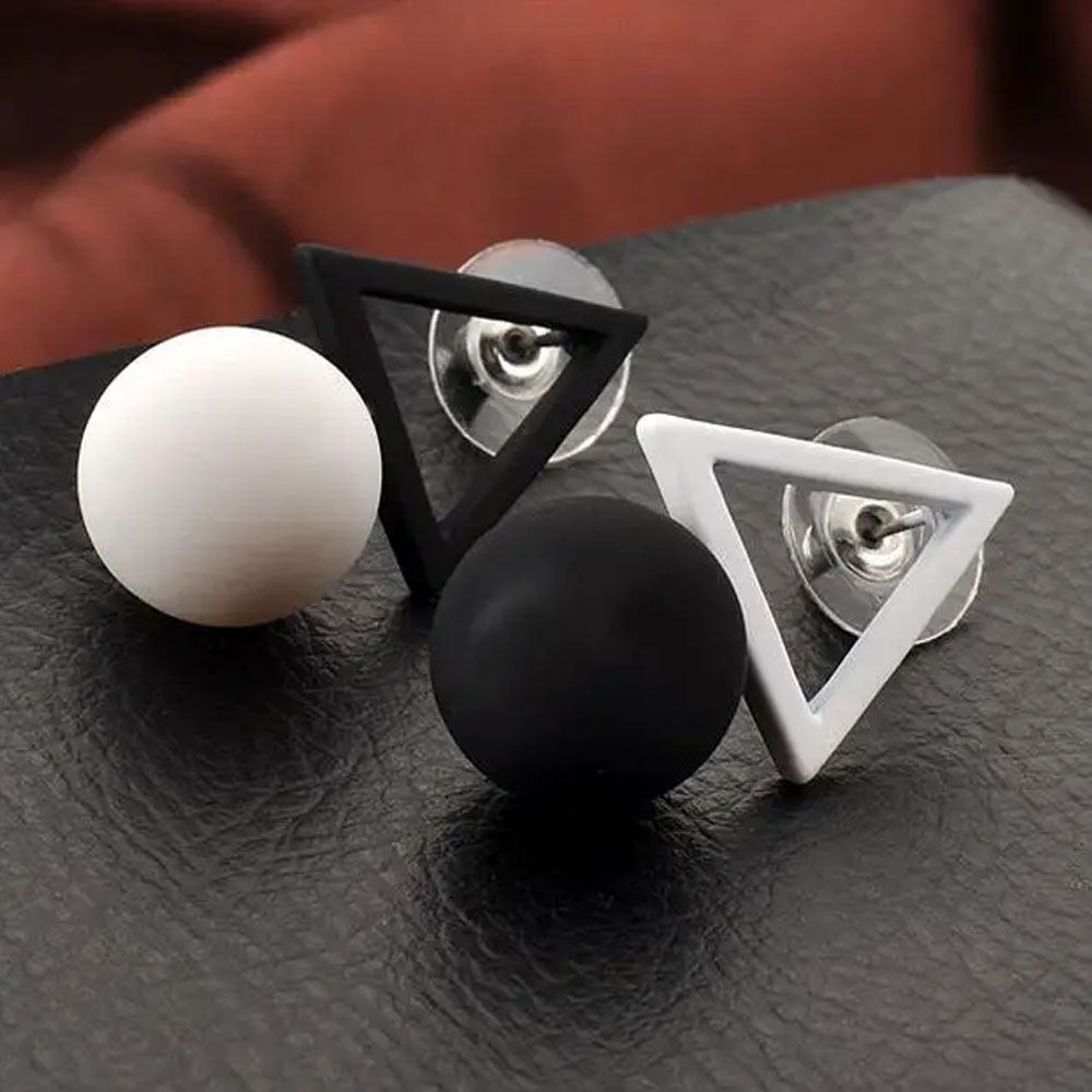 Koreanische Schwarz Weiß Dreieck Quadrat Pentagramm Ohrringe Einfache Ball Ohrringe Für Frauen Schmuck Ohrringe Brincos