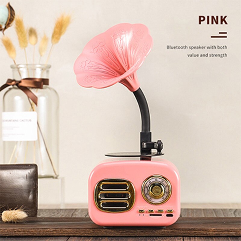 Retro Speaker Bluetooth Speaker Draagbare Mini Hout Draadloze Subwoofer Luidspreker Grammofoon Outdoor Speaker Ondersteuning Tf Fm Radio: Pink