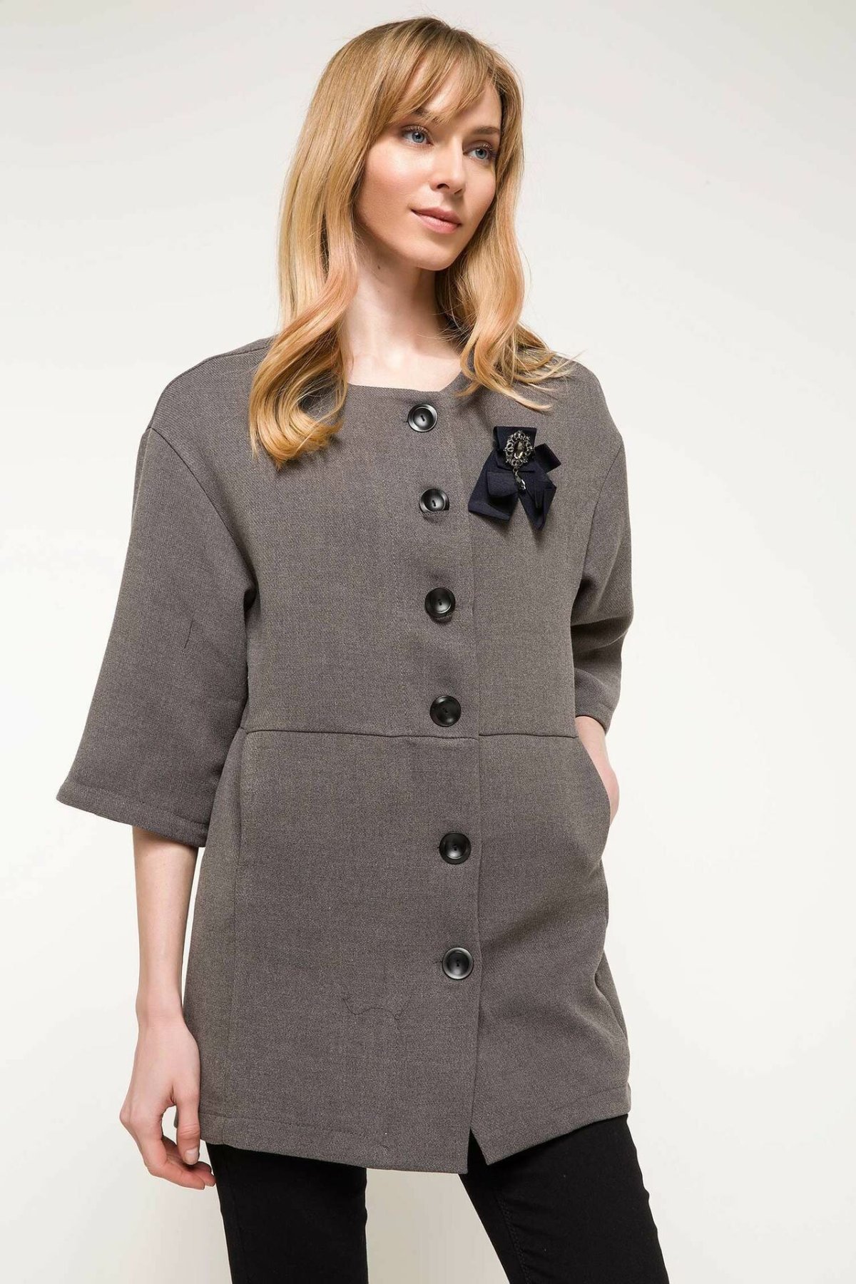 DeFacto femme couleur Pure bouton laine manteau demi manches décontracté manteau ample dame automne Winter-I6098AZ17WN-I6098AZ17WN: S