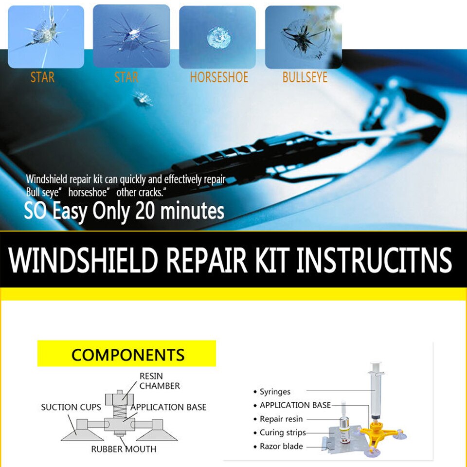 DIY Car Window Glass Repair Kit car windscreen glass repair tools Windshield crack Star Bullseye Crescent Fillers Adhesives Set