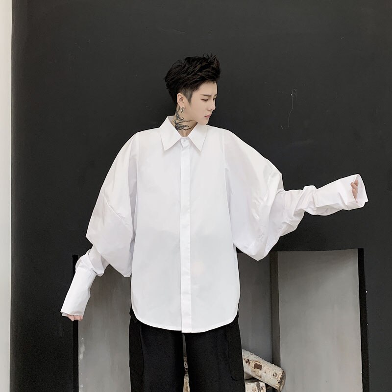 Camisa informal de manga larga para hombre, ropa holgada Estilo Vintage Punk gótico, Retro, a la , Japón: 3943 white / M