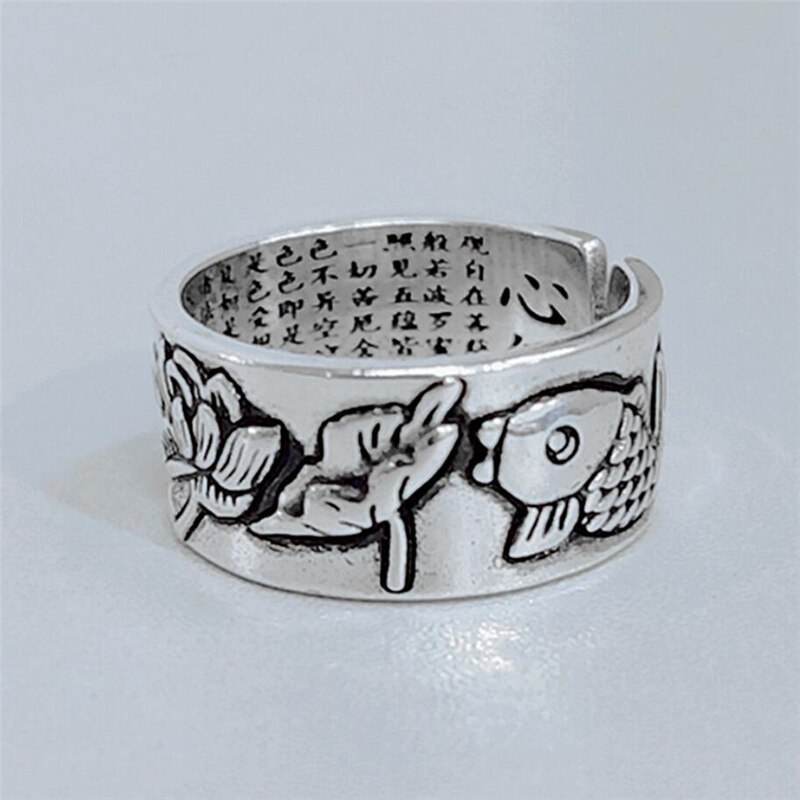Zool geheugen boeddhisme hart lotus inktvis retro 925 sterling zilver vrouwelijke aanpasbare openingsringen sri 463