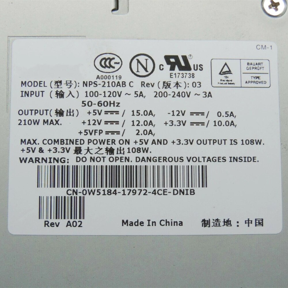 Original para Dell GX60 GX240 GX260 GX270 GX280 210W de potencia de 20 + 4PIN CN-0W5184 NPS-210AB C NPS-180BB U1806F3 U2106F3