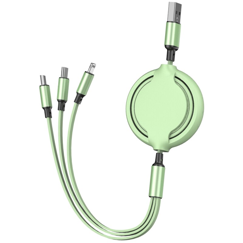 Retractable usb charge cable for iPhone11 Pro Max XR Xs 6 7 8 soft liquid silicone type c cable for samsungS10 huaweioppo vivo: Green