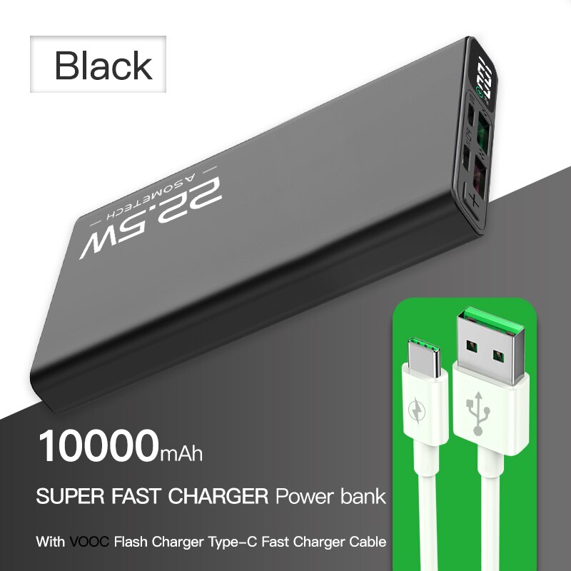 10000mAh Energie Bank 22,5 W QC 4,0 PD VOOC 5A schnell aufladen Energie USB Typ C Zwei-weg schnelle Ladung Externe Batterie Ladegerät: Schwarz-VOOC Kabel