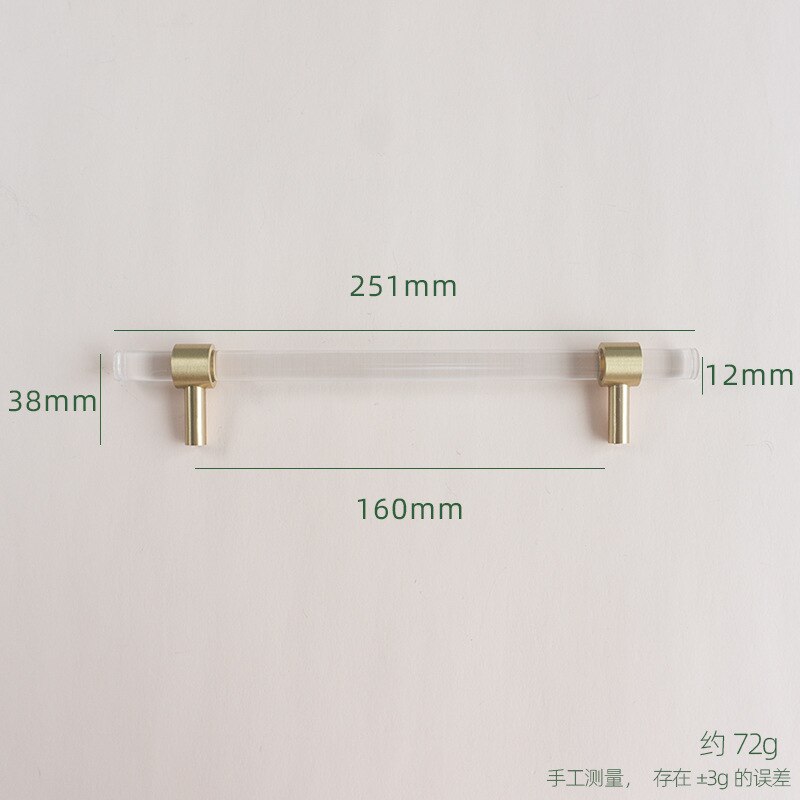 Acryl Messing Strip Handvat Moderne Minimalistische Kast Golden Transparante Lade Garderobemeubilair Licht Luxe Deurklink: Hole to hole 160mm