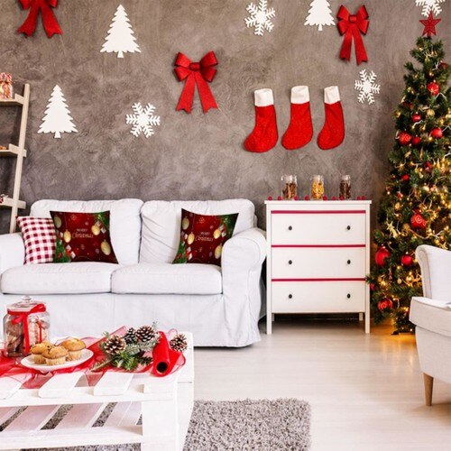 Henge ornamentos de natal presentes de natal ramos com almofada de ouro vermelho travesseiro decorar caso