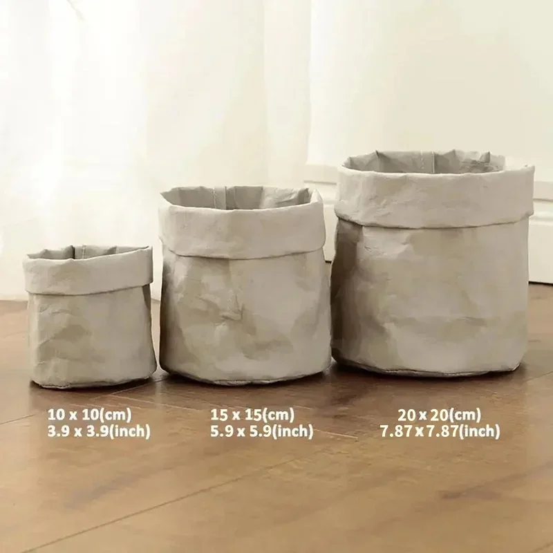Maceta de papel Kraft lavable de 3 tamaños, macetas creativas de escritorio para flores, macetero de suculentas reutilizable, bolsa de almacenamiento multifunción: Blanco / S