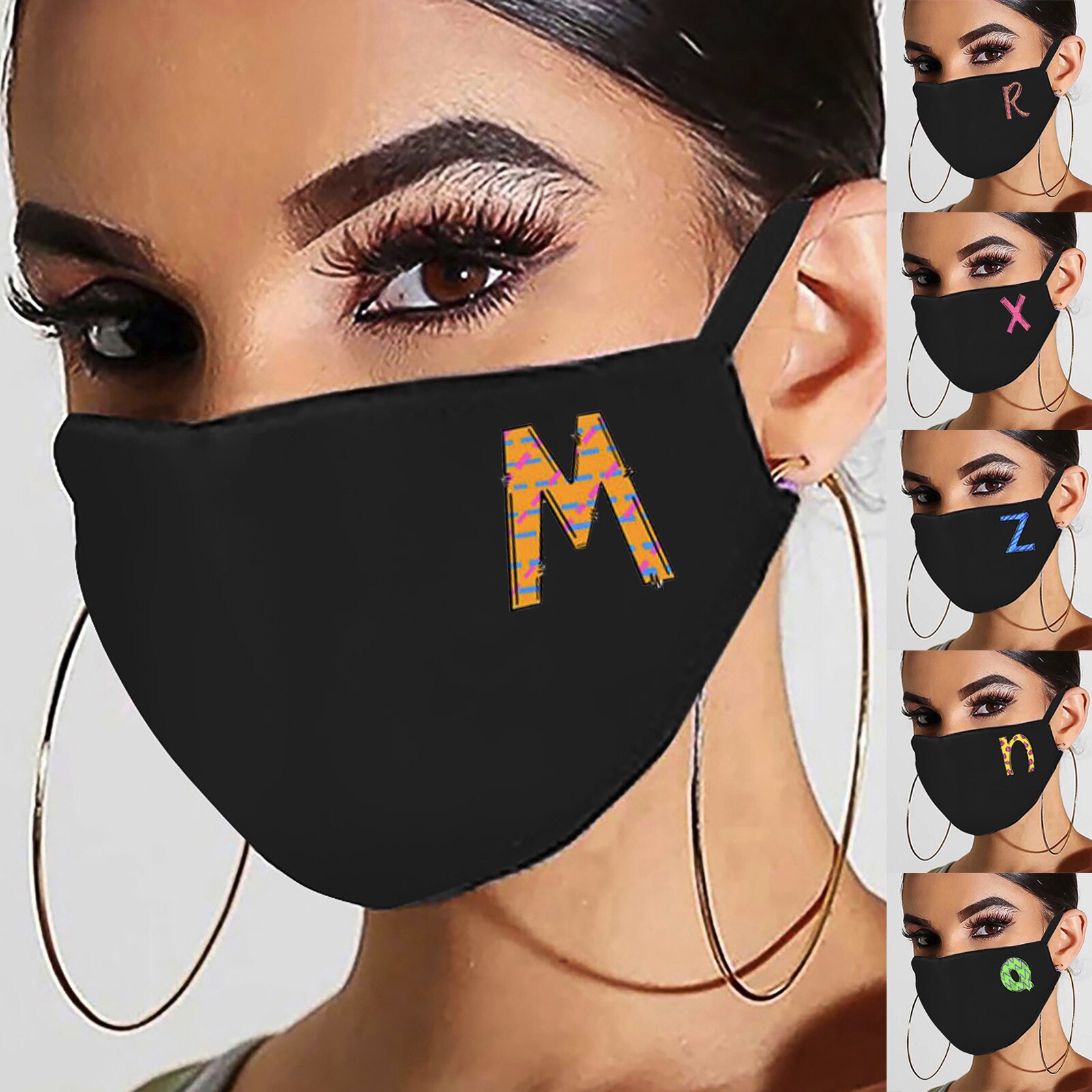 Black ski Fasemask Adult Letter Printed Bandana Washable Reusable Fabric Lavables Masque Bandana