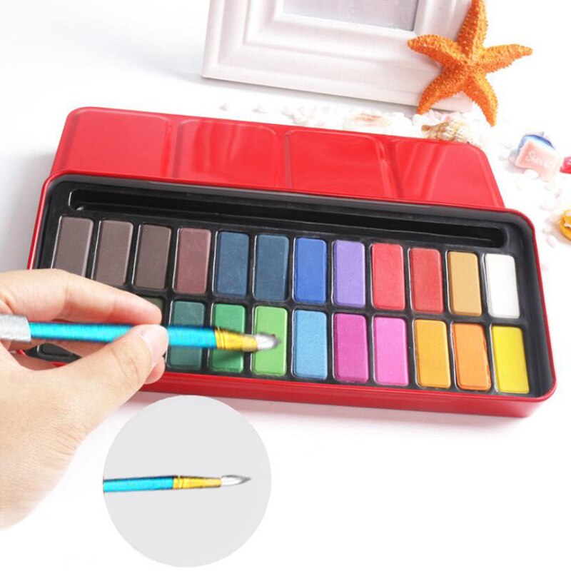 12/18/24 Kleuren Solid Aquarel Verf Set Draagbare Tekening Borstel Acryl Art Schilderen Leveringen