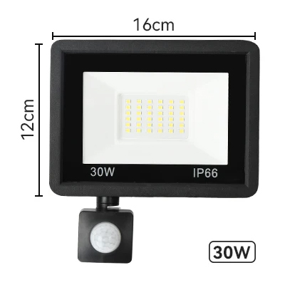 Reflector PIR de 100W con Sensor de movimiento, lámpara de pared para exteriores, luz blanca de 50W, 30W, 20W, 10W, LED impermeable IP66 para patio de jardín: YELLOW / 6.000 K / 20 W