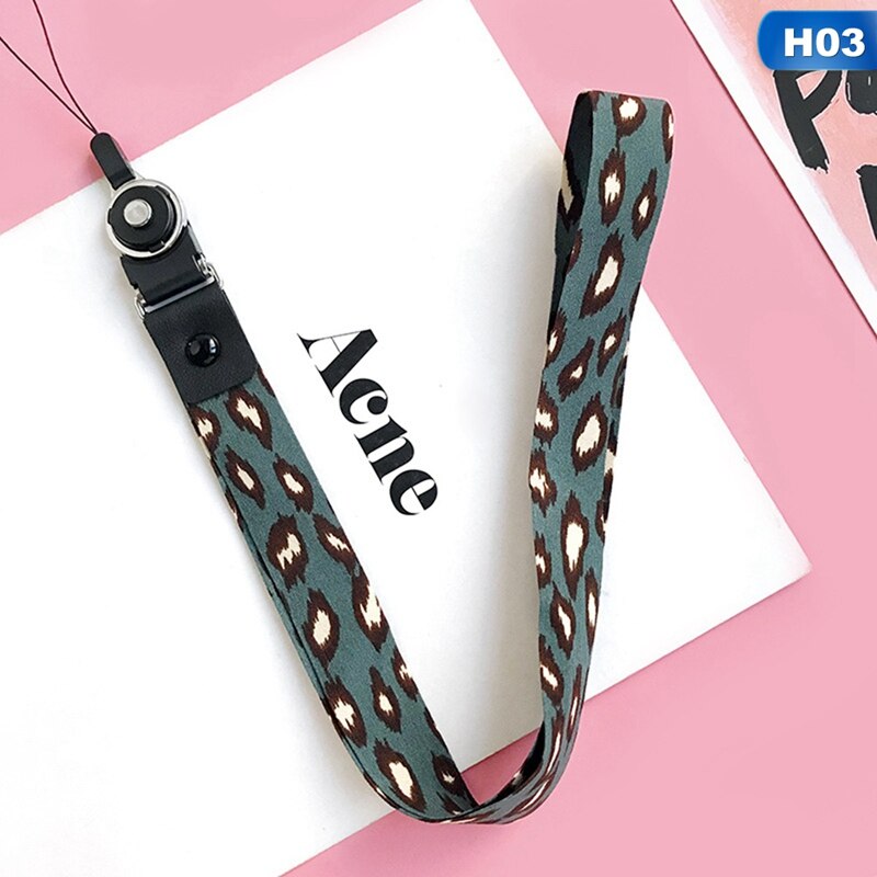 Soporte para teléfono con estampado de leopardo, cordón para llave, soporte para tarjeta de identificación, correas de cuello de Teléfono Animal con llavero: H03