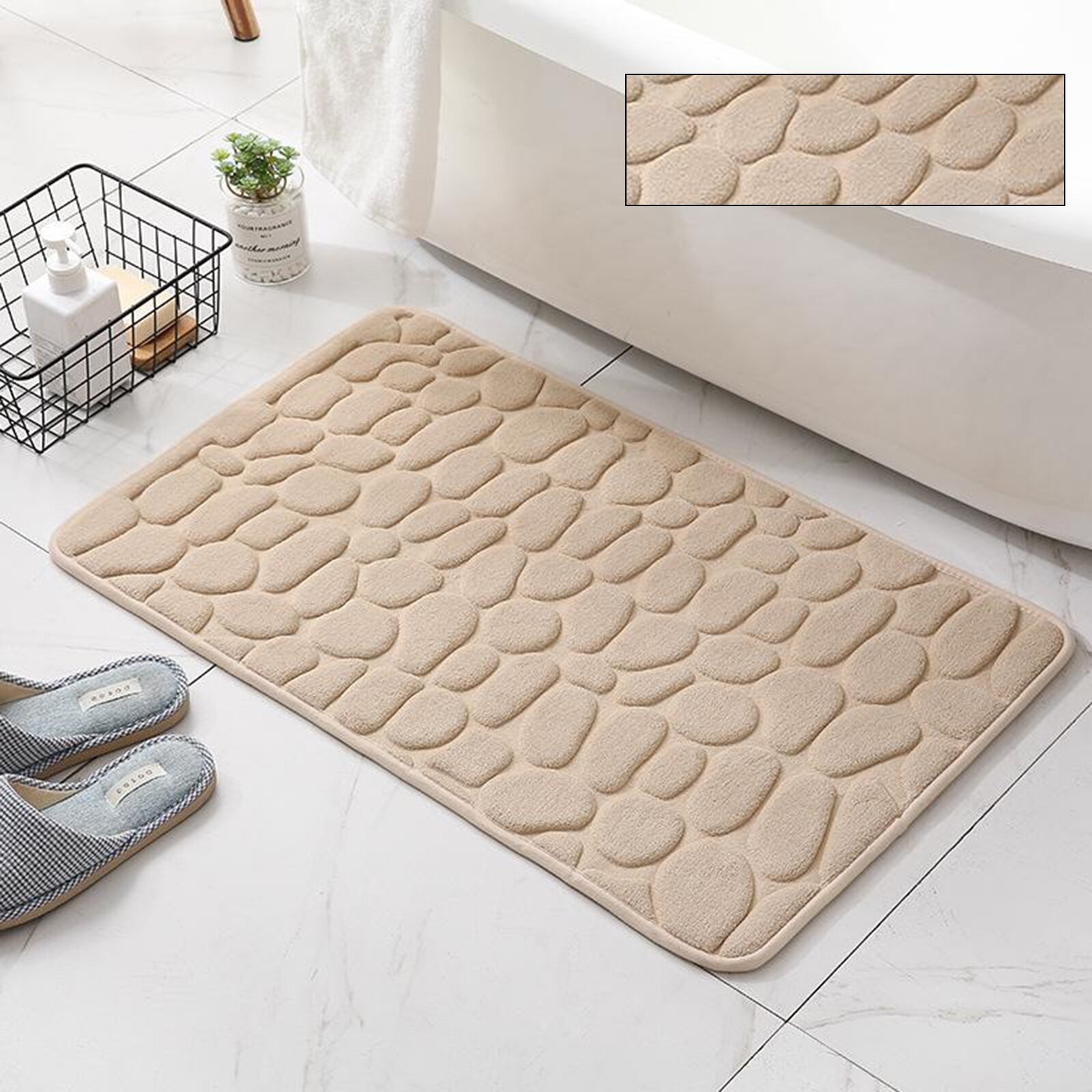 1pc Absorbent Soft Memory Foam Bath Mat Bathroom Shower Rug Non Slip Door Mat: Khaki 50x80cm