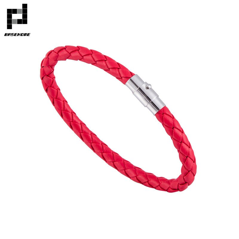 BASEHOME nowy 13 kolor plecione skórzane bransoletki mężczyźni kobiety zapięcie miedziane bransoletki męskie bransoletki prezent biżuteria: red