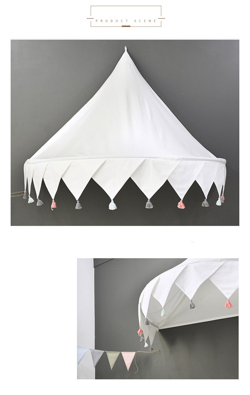 Barn tipi telt barn leke hus slott bomull sammenleggbart telt himmelseng gardin barneseng garn jenter gutt rom dekorasjon