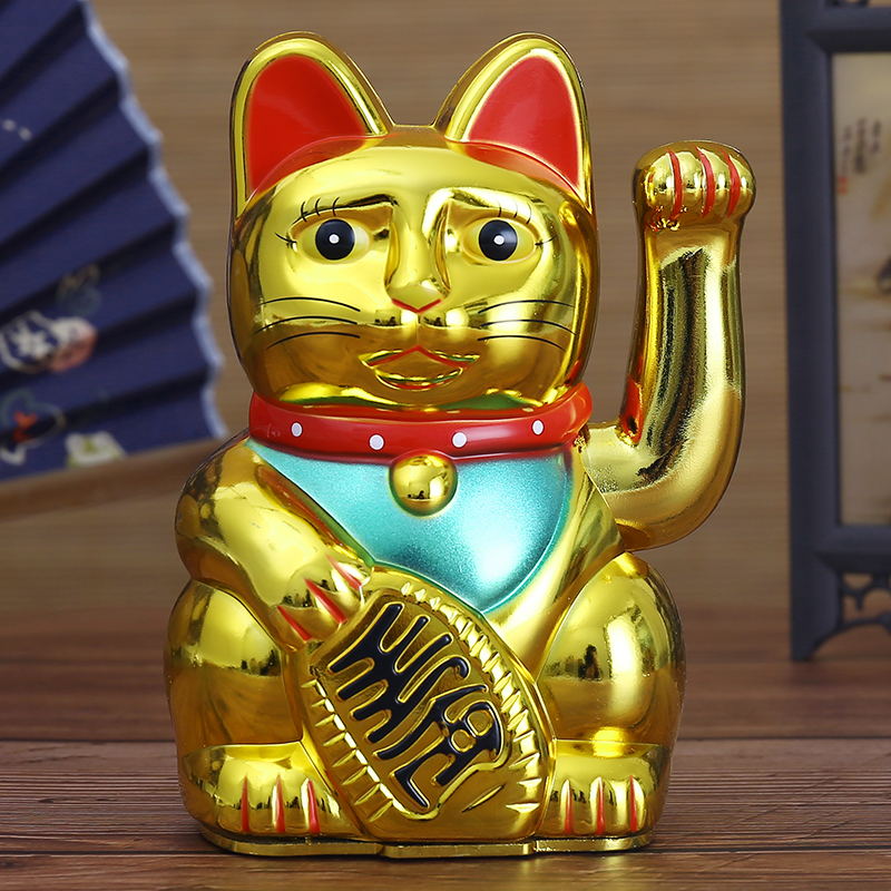 Chinese Feng Shui Beckoning Cat Wealth White Waving Fortune/ Lucky Cat 6"H Gold Silver Best for Good Luck Kitty Decor: Gold