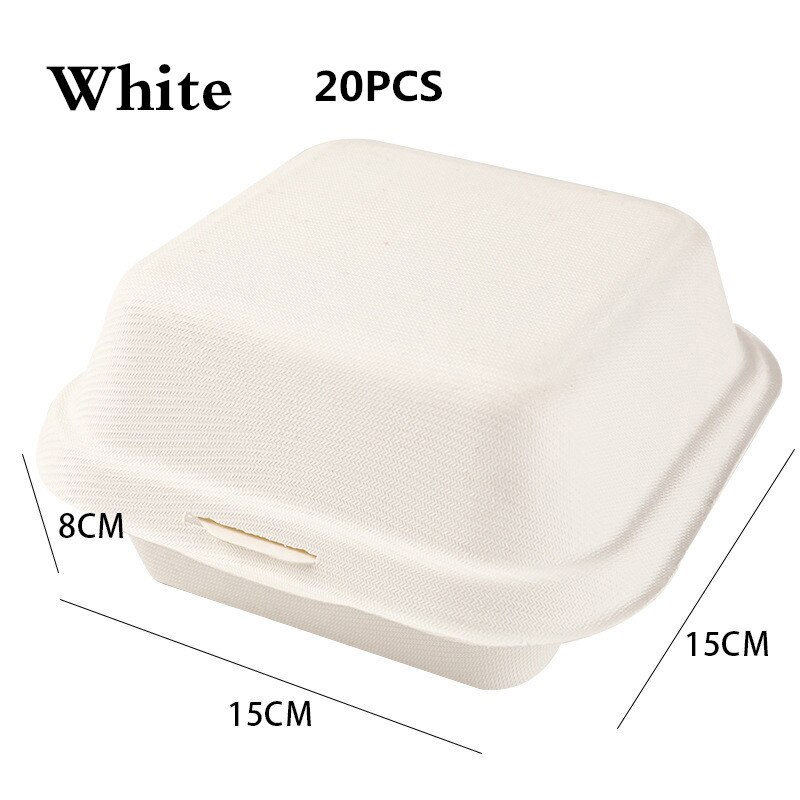 10/20 Stuks Wegwerp Bento Voedsel Containers Bakken Dessert Taart Kom Verpakking Burger Snack Dozen Microwavable Thuis Lunchbox: White-20pcs