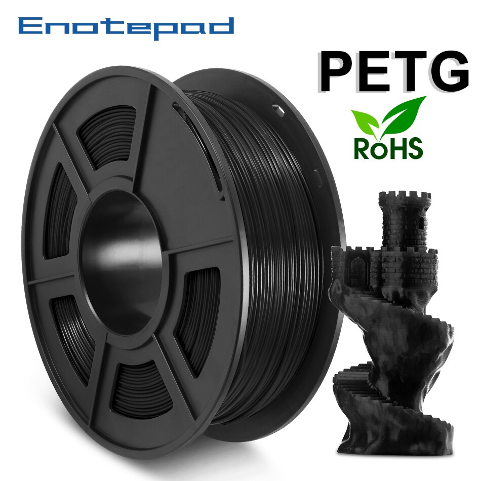 Enotepad PETG 3D Drucker Filament 1kg 2,2 £ Mit Toleranz +/-0,02mm 100% keine blasiert Spule 1,75mm unterstützung: schwarz PETG