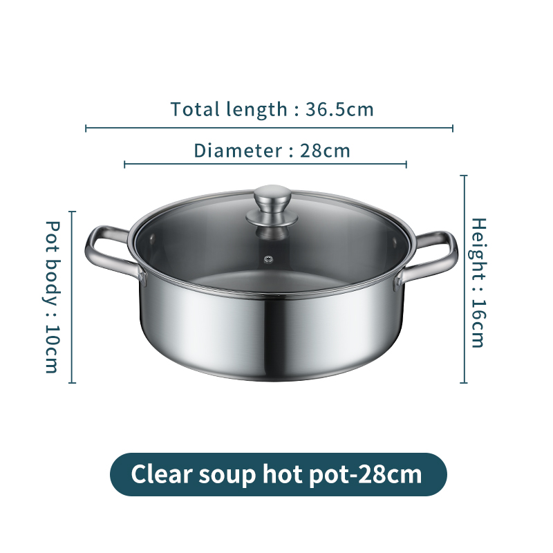 WORTHBUY Chinese Pot Met Deksel Soeplepel 18/8 Rvs Koken Pot Dubbele Smaak Pot Keuken Kookgerei: Without interval 28