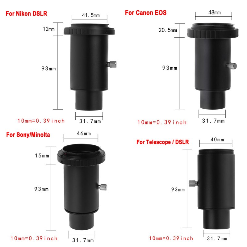 Adaptador de aluminio T2 para telescopio, tubo de extensión de 1,25 pulgadas, rosca de montaje para telescopio, anillo en T, accesorios de cámara Sony/Canon EOS/Nikon