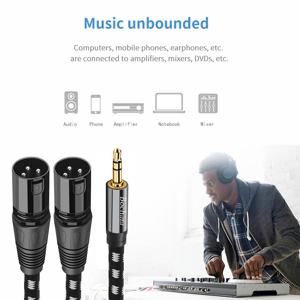 Bochara geflochtenes 3.5mm- stereo-klinkenstecker-auf-dual-xlr-stecker-ofc-aux-audiokabel, folien- und geflochten, geschirmt, 1.5m 3m 5m