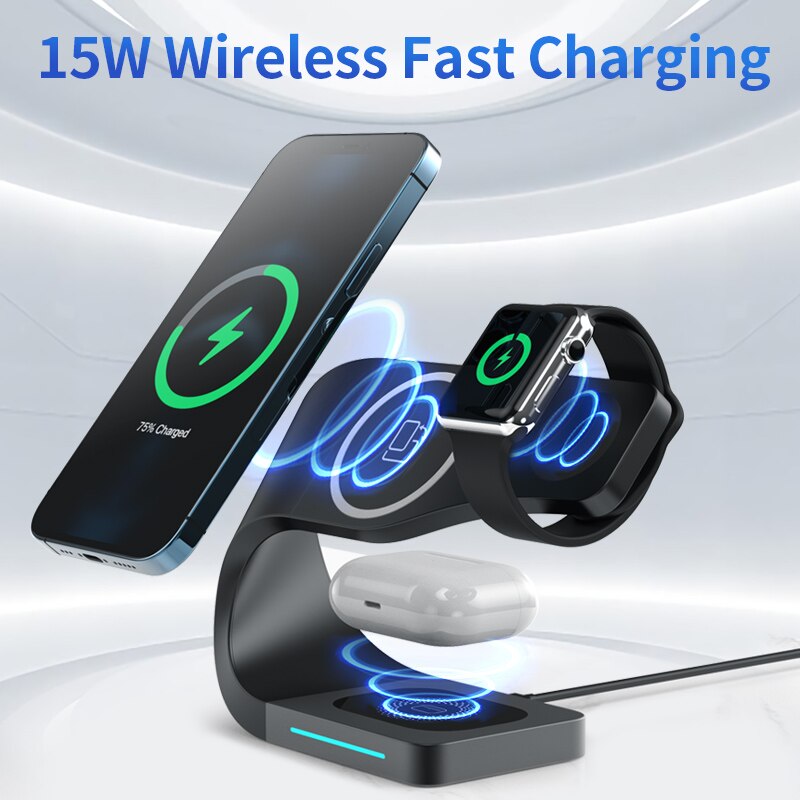 3 in 1 magnetiskt trådlöst laddarställ för iphone 12 13 pro max qi snabbladdning induktionsladdare för apple watch airpods