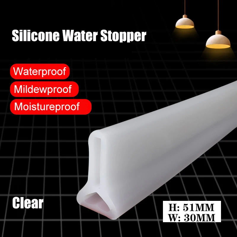 50mm Height Silicone Bathroom Water Stopper Blocker Shower Dam Dry And Wet Separation Flood Barrier Door Bottom Sealing Strip: Clear / 84.5mm