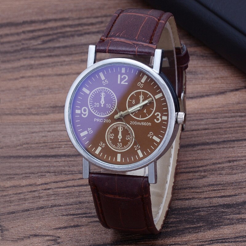 Mode Quartz Ultra-Dunne Horloge Eenvoudige Rvs Drie-Eye Mannen Horloge Lederen Band Cadeau Voor Vriendje: B5