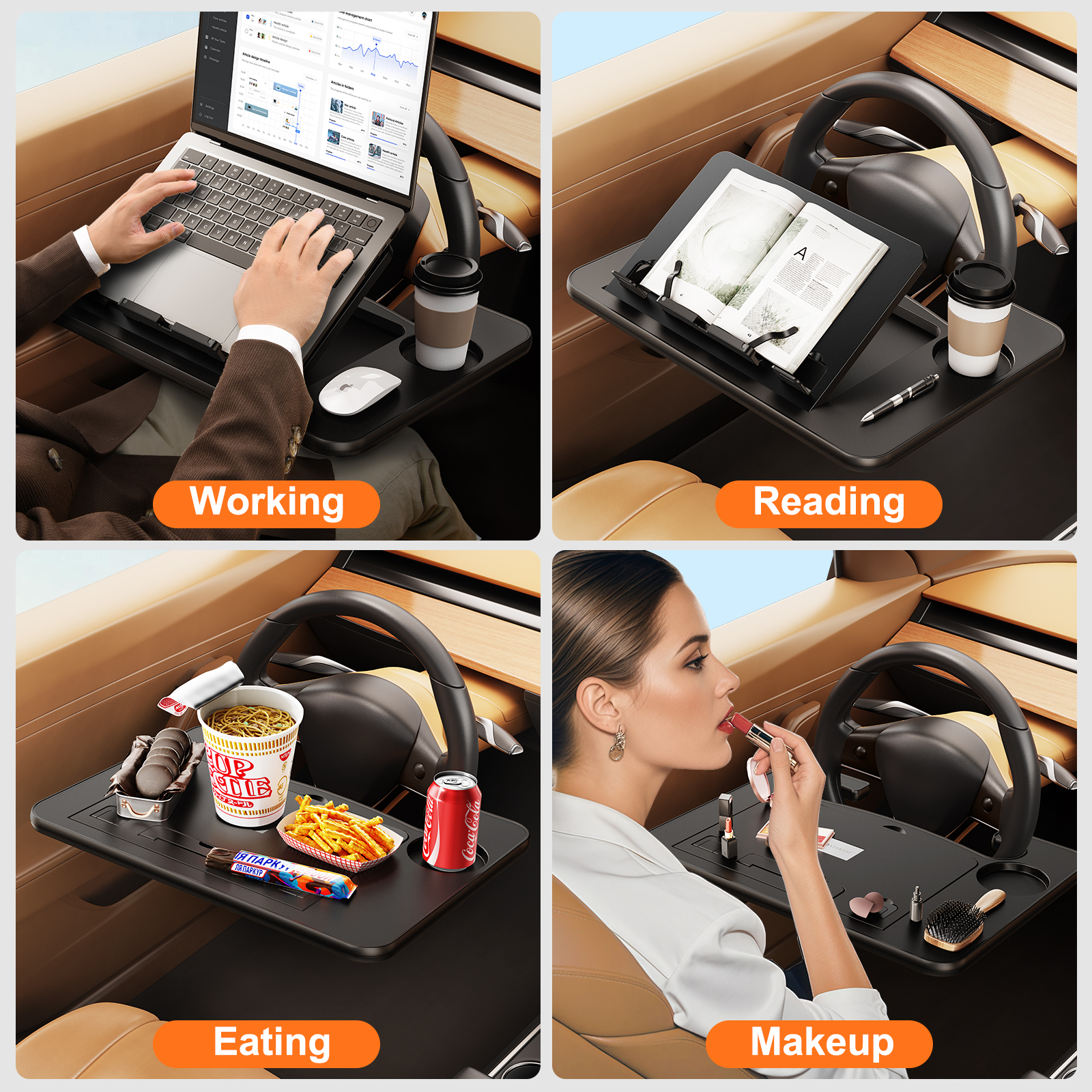 Hipacool Portable Car Laptop Computer Desk Mount Stand Car Steering Wheel Foldable Adjustable Tray Board Table for Work Eat Read