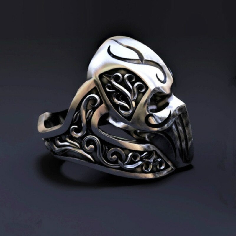 Medieval Knight Ring for Men's Gothic Stainless Steel Antique Mask Ring Party Jewelry