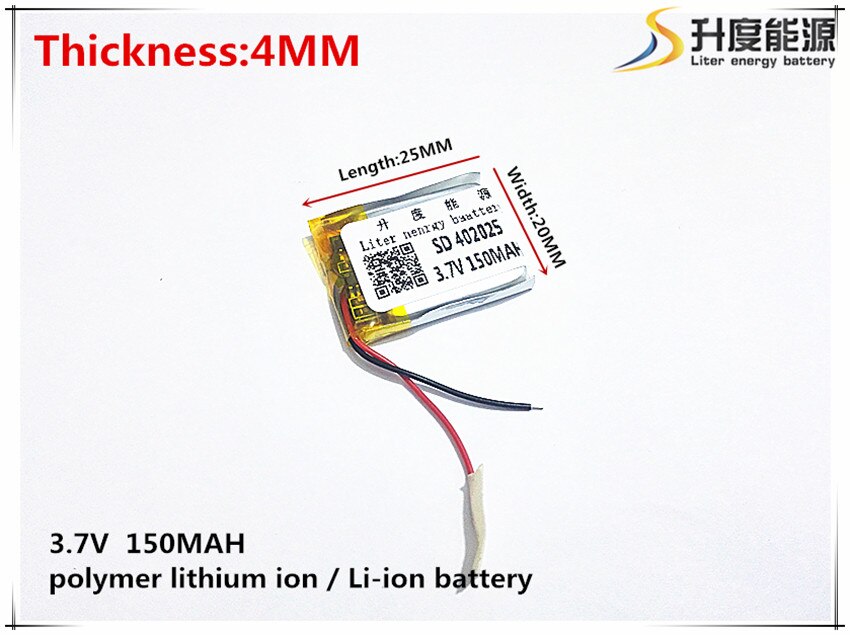 Li-Po 3.7V,150mAH,[402025] PLIB; polymer lithium ion / Li-ion battery for GPS,mp3,mp4,mp5,dvd,bluetooth,model toy